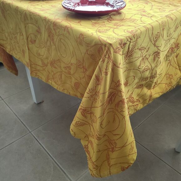 Garnier linge de table Thiebaut Cotton French Tablecloth yellow orange 67x94 new - Picture 5 of 10